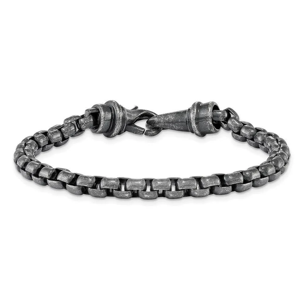 Stainless Steel Antiqued Box Chain 8.5 inch Bracelet