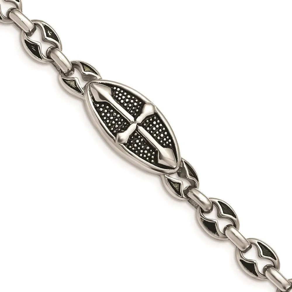 Stainless Steel Antiqued Links 9in Toggle Bracelet 