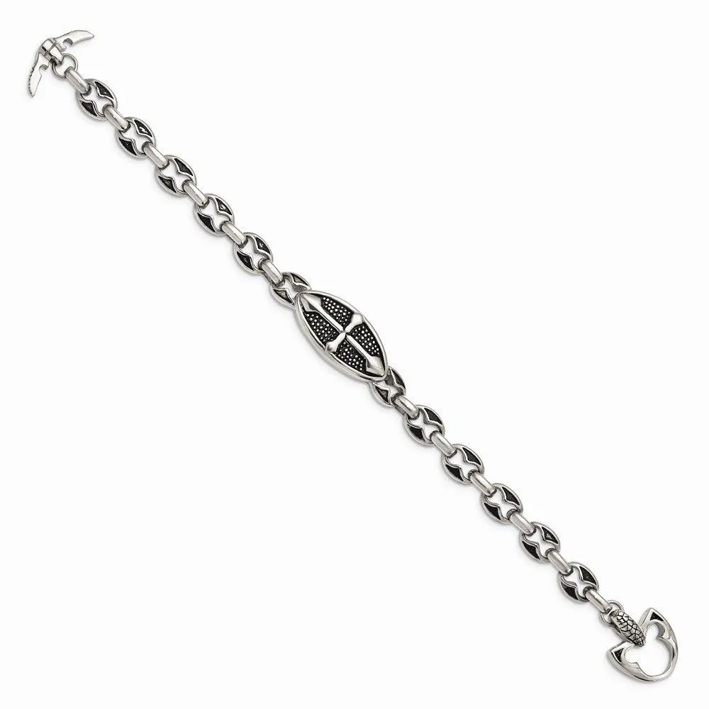 Stainless Steel Antiqued Links 9in Toggle Bracelet