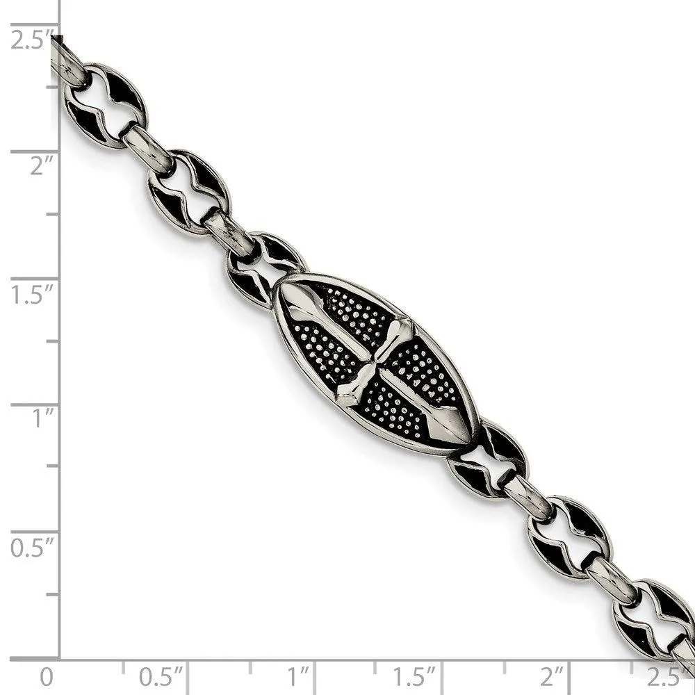 Stainless Steel Antiqued Links 9in Toggle Bracelet