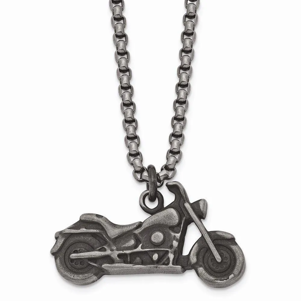 Stainless Steel Antiqued Motorcycle Necklace 