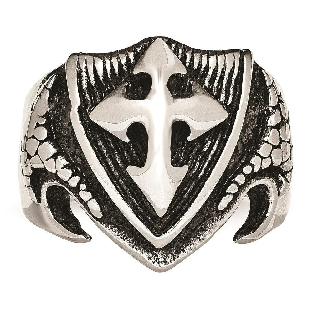 Stainless Steel Antiqued Shield Ring