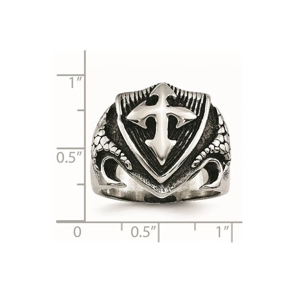Stainless Steel Antiqued Shield Ring