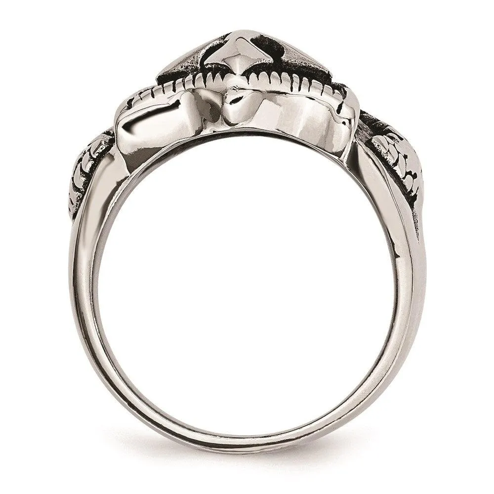 Stainless Steel Antiqued Shield Ring
