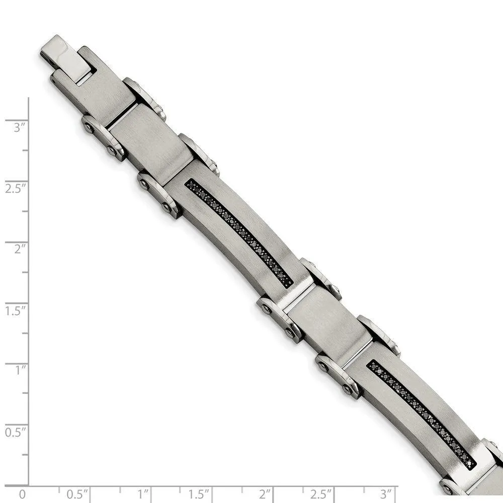 Stainless Steel Black Diamonds Brushed & Polished 8.5in Bracelet