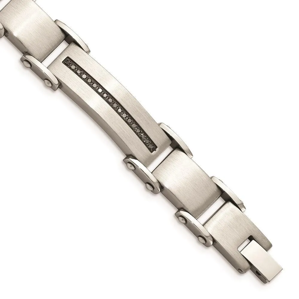 Stainless Steel Black Diamonds Brushed & Polished 8.5in Bracelet 