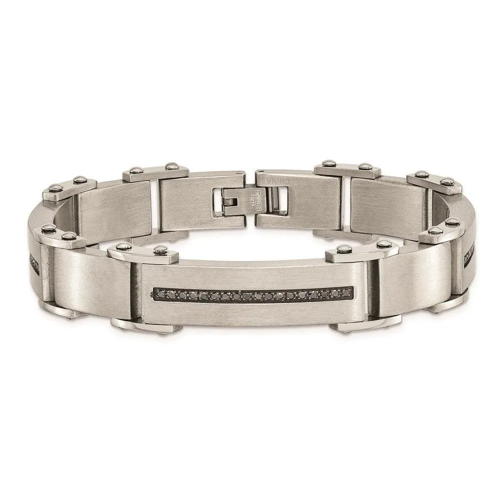 Stainless Steel Black Diamonds Brushed & Polished 8.5in Bracelet