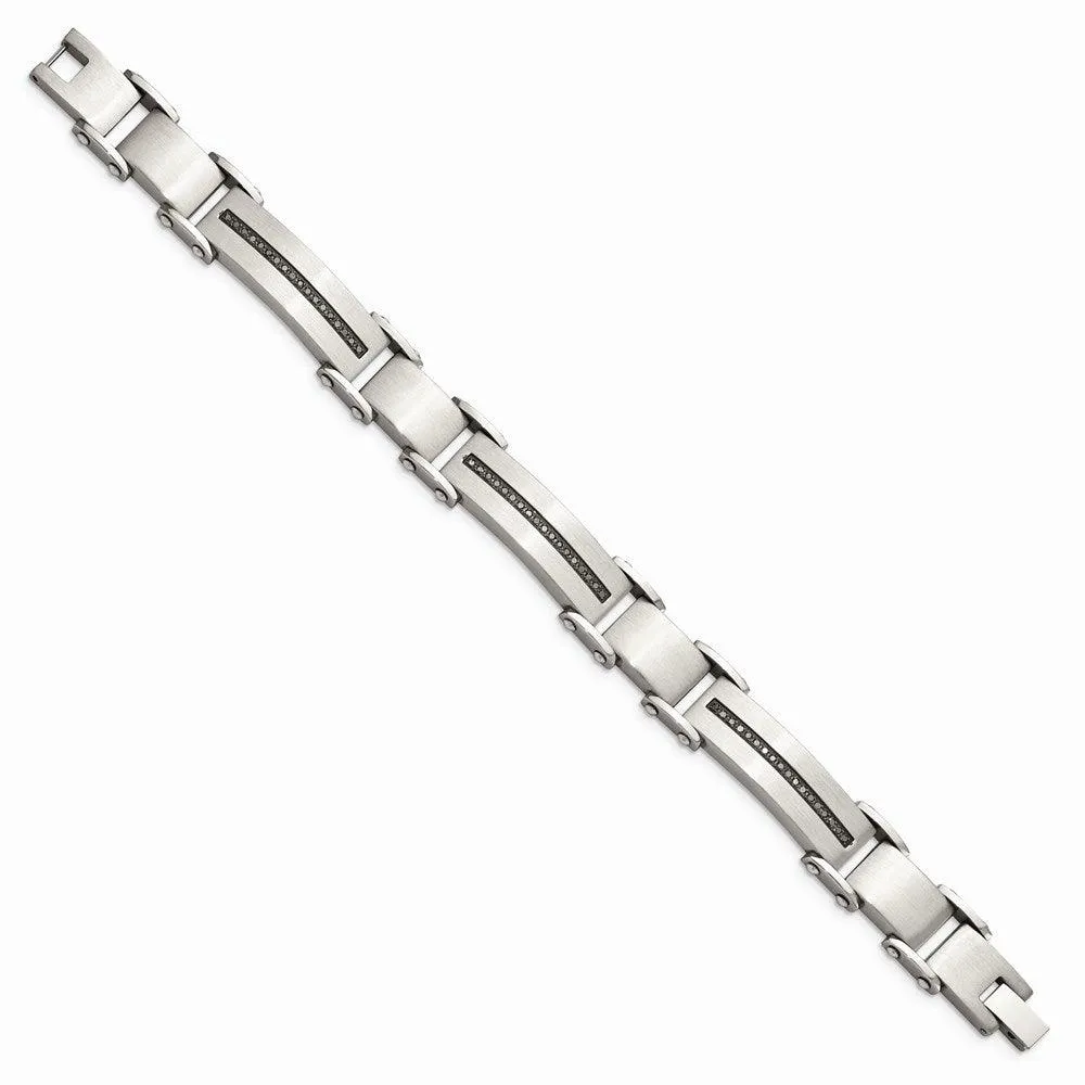 Stainless Steel Black Diamonds Brushed & Polished 8.5in Bracelet