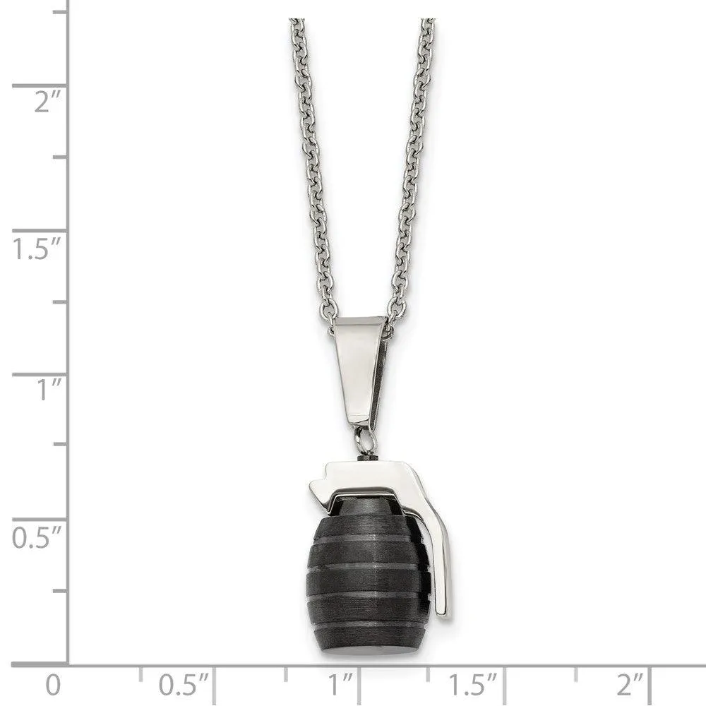 Stainless Steel Black IP Grenade Necklace
