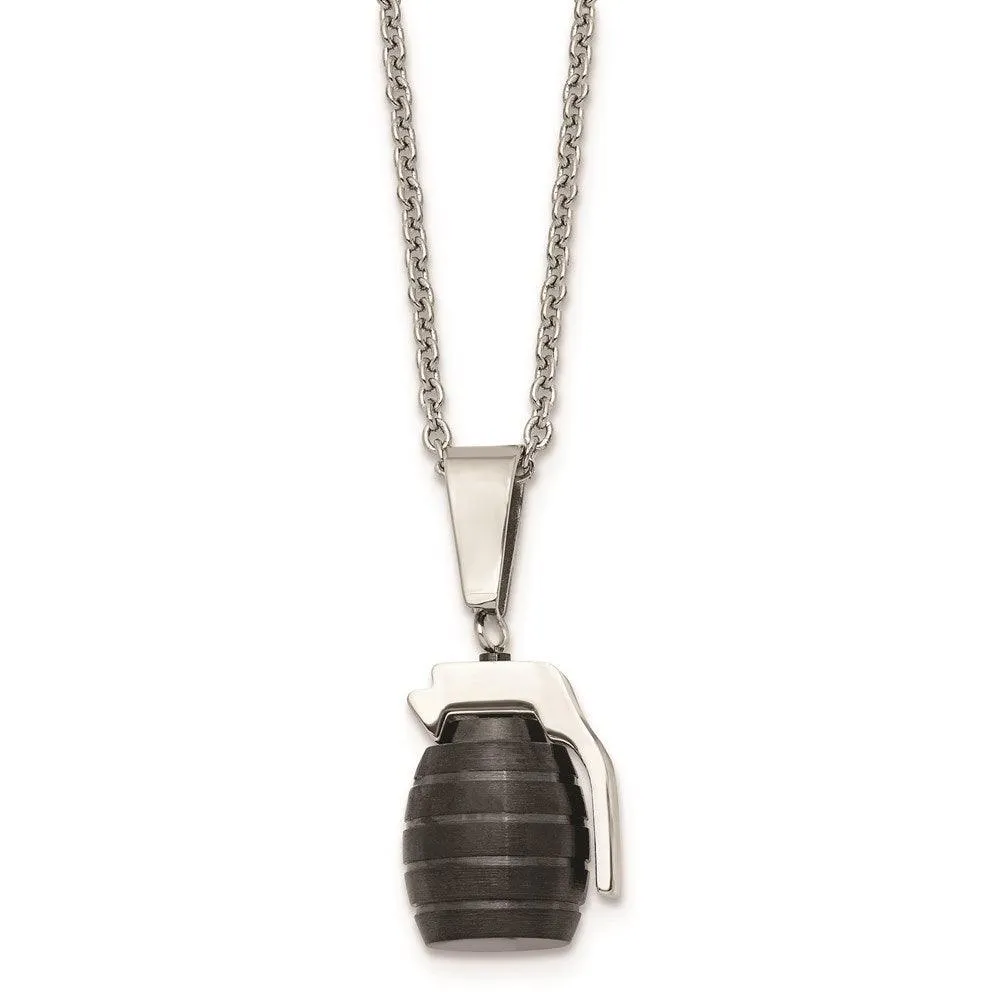 Stainless Steel Black IP Grenade Necklace 