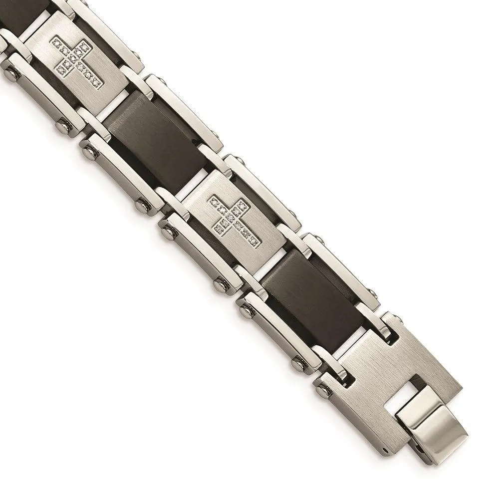 Stainless Steel Black IP-plated & 1/4ct. Diamond 8.75in Bracelet 
