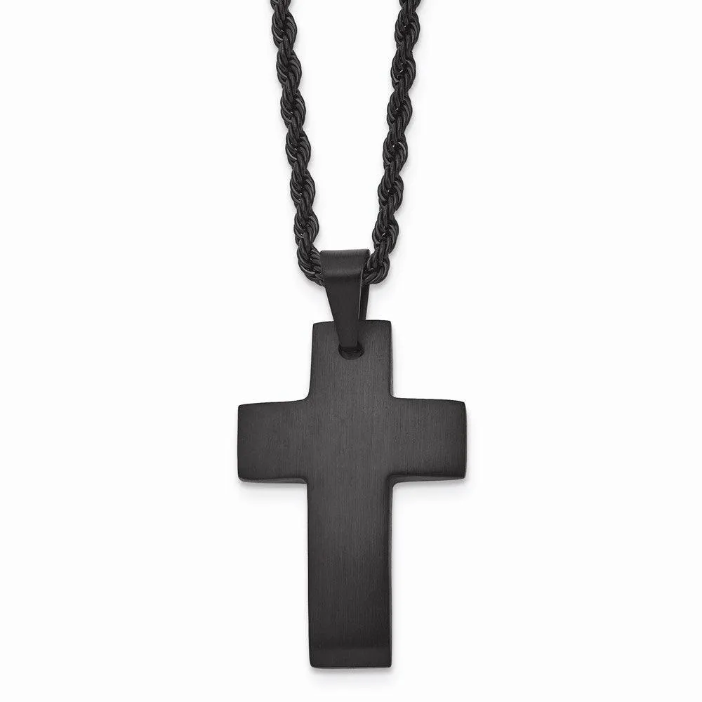 Stainless Steel Black IP-plated Brushed Cross Necklace 