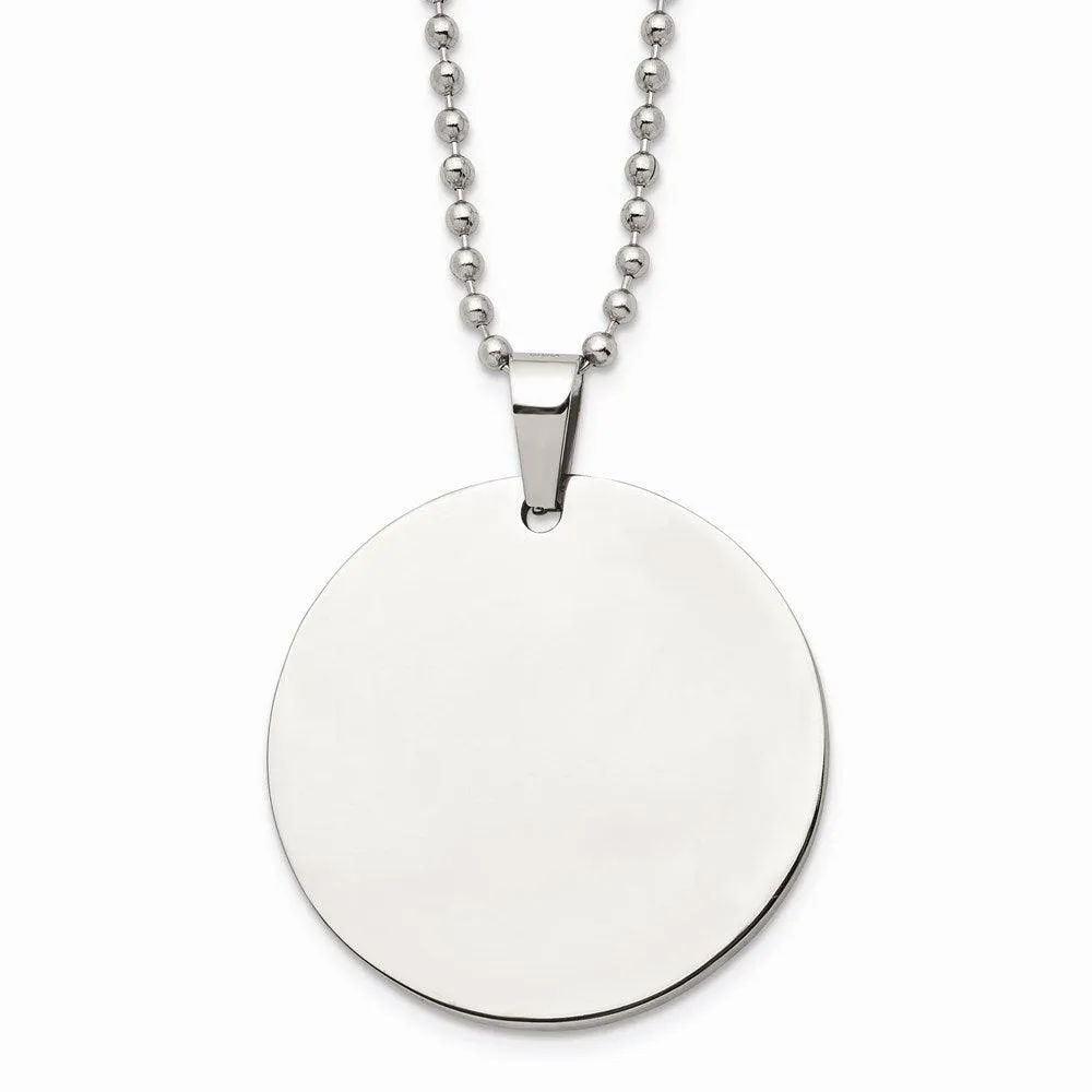 Stainless Steel Brushed & Polished Circle 2mm Thick Dog Tag Necklace 