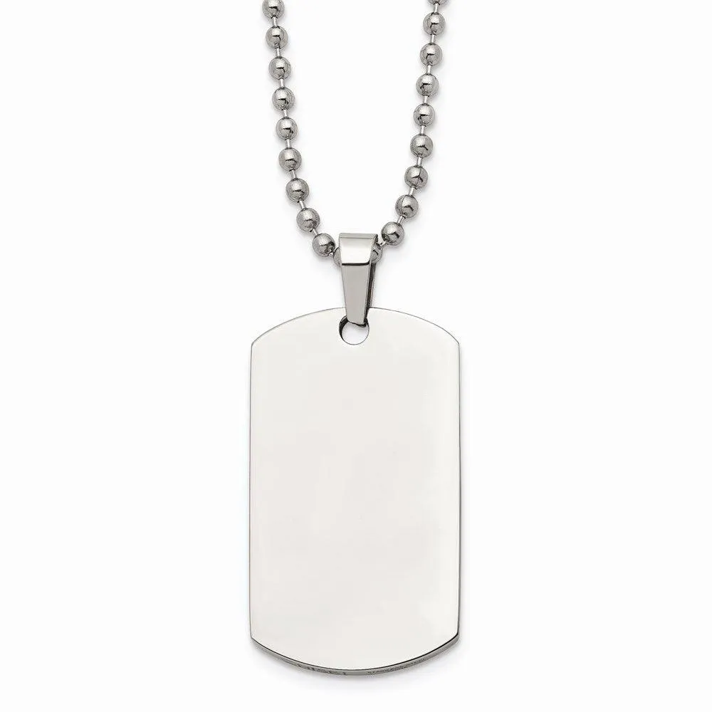 Stainless Steel Brushed & Polished Rounded Edge 2mm Thick Dog Tag Necklace 