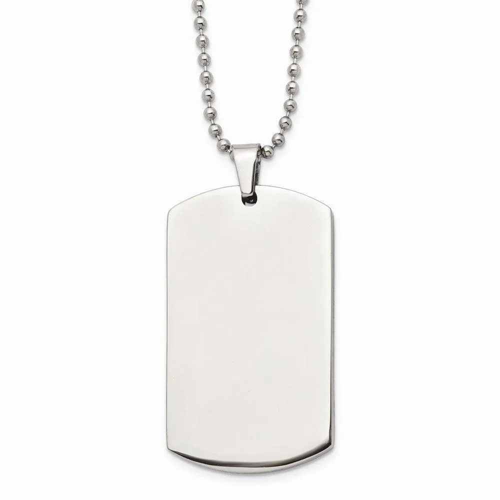 Stainless Steel Brushed & Polished Rounded Edge 4mm Thick Dog Tag Necklace 