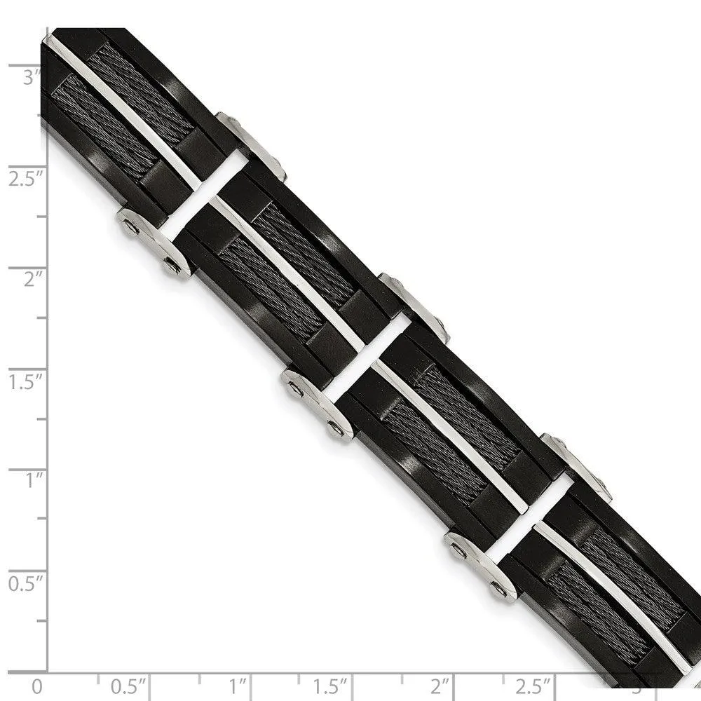 Stainless Steel Brushed & Polished Wire Black IP-plated Bracelet
