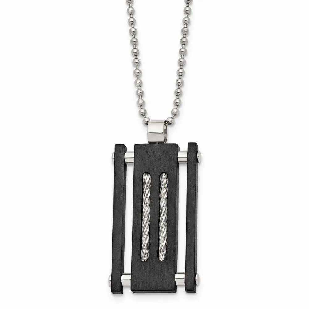 Stainless Steel Brushed and Polished Black IP Cable Necklace 
