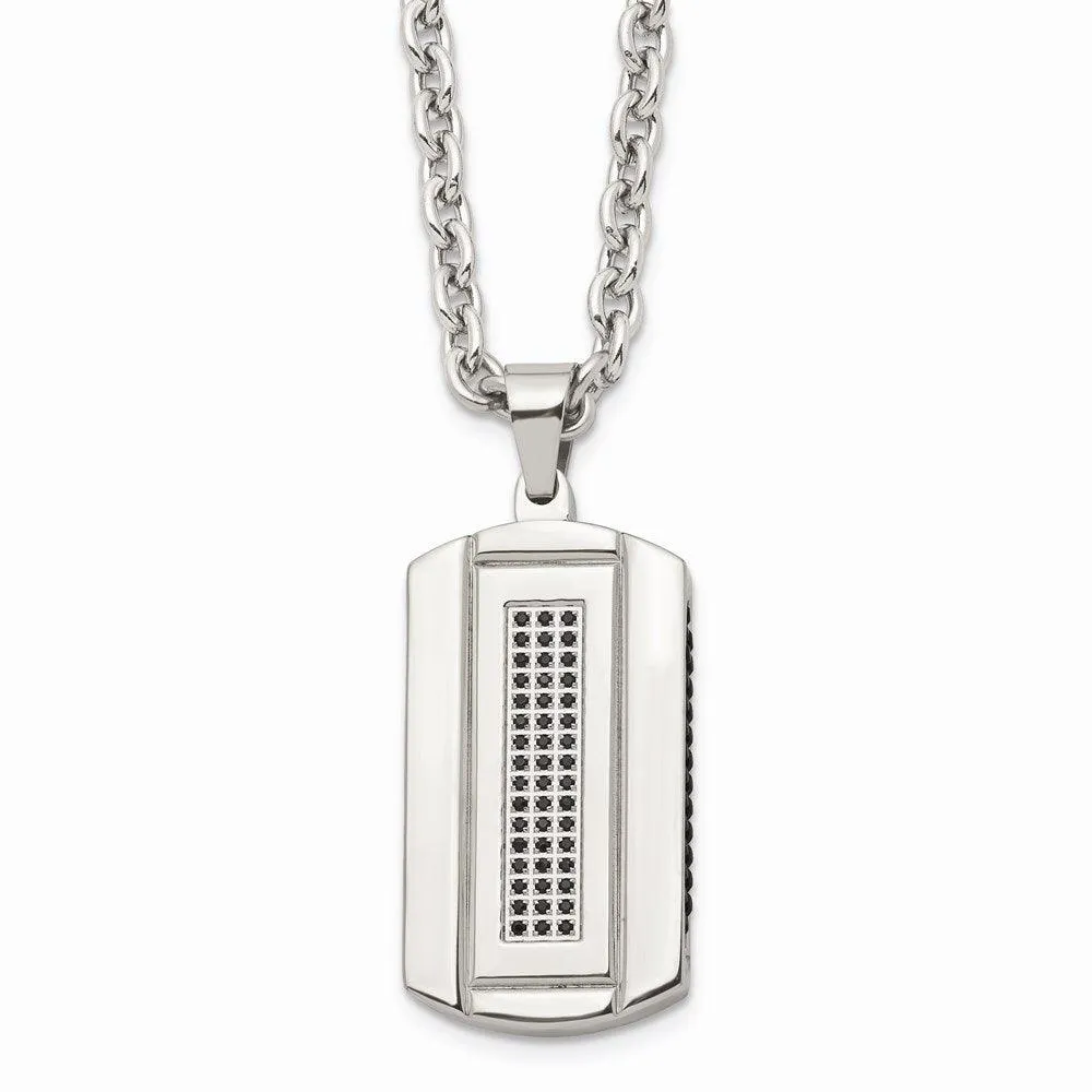 Stainless Steel Brushed and Polished Black Ip-plated and CZ Necklace 