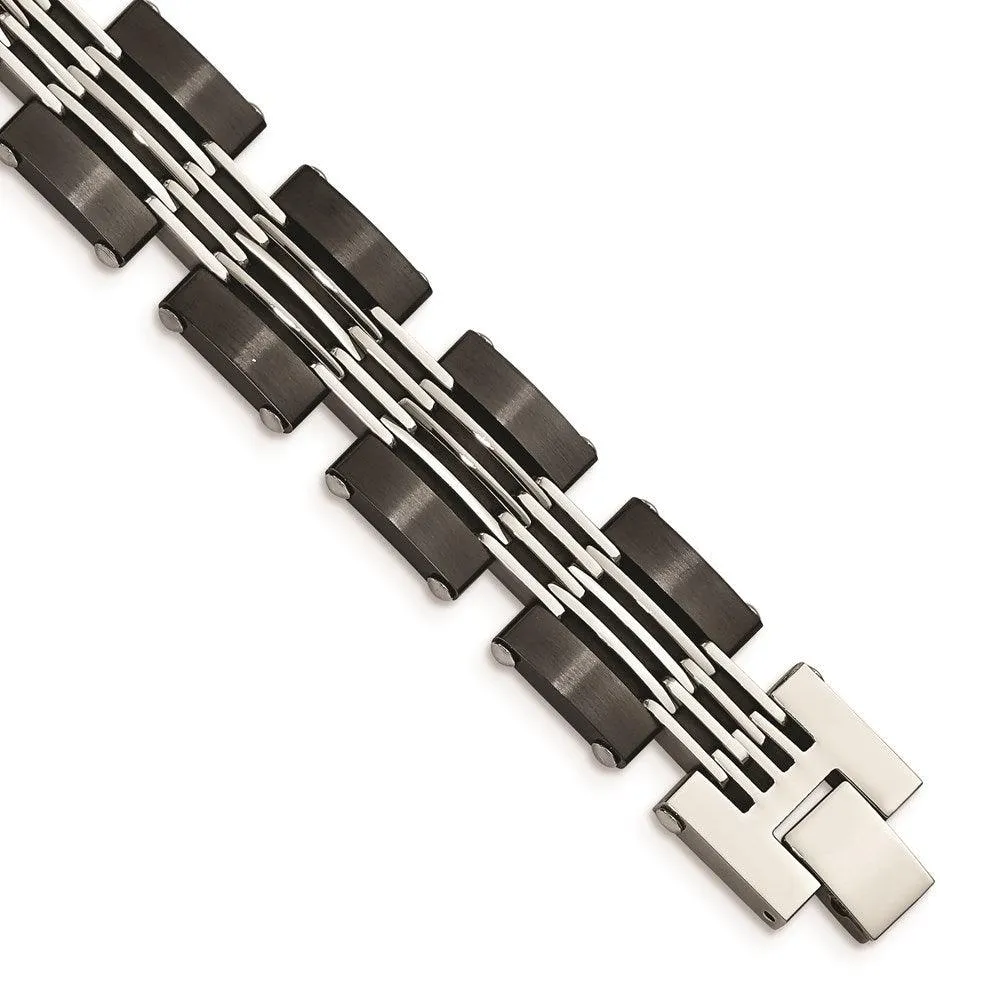 Stainless Steel Brushed and Polished Black IP-plated Bracelet 