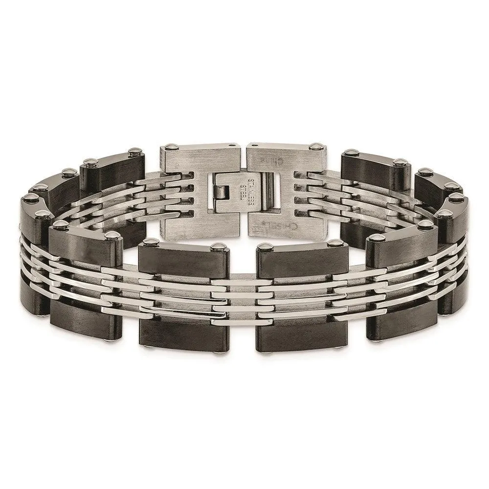 Stainless Steel Brushed and Polished Black IP-plated Bracelet