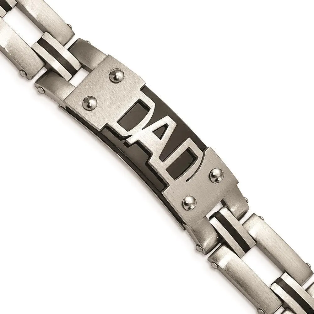 Stainless Steel Brushed and Polished Black IP-plated DAD 9in Bracelet 