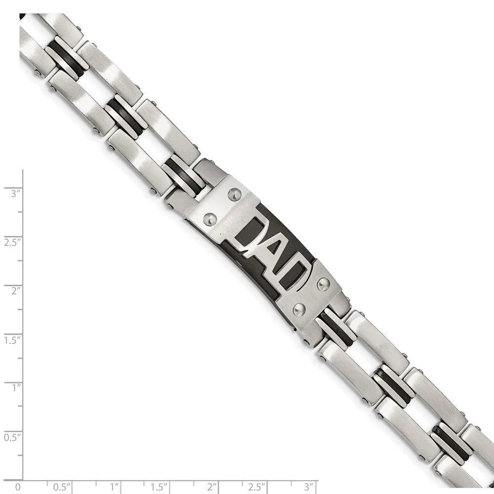 Stainless Steel Brushed and Polished Black IP-plated DAD 9in Bracelet