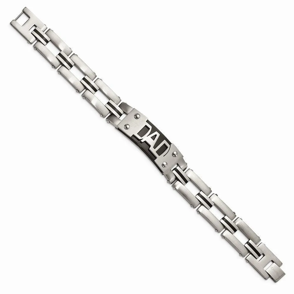 Stainless Steel Brushed and Polished Black IP-plated DAD 9in Bracelet