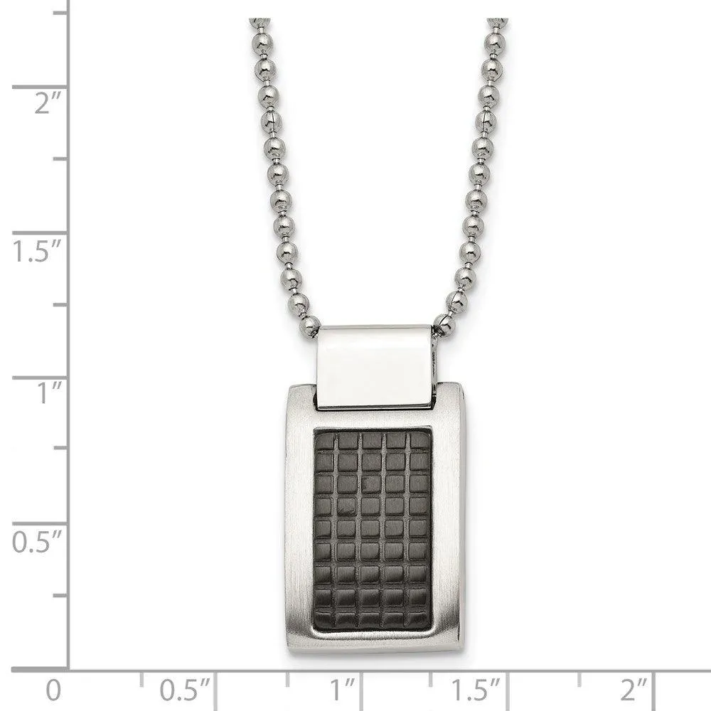 Stainless Steel Brushed and Polished Black IP Textured Necklace