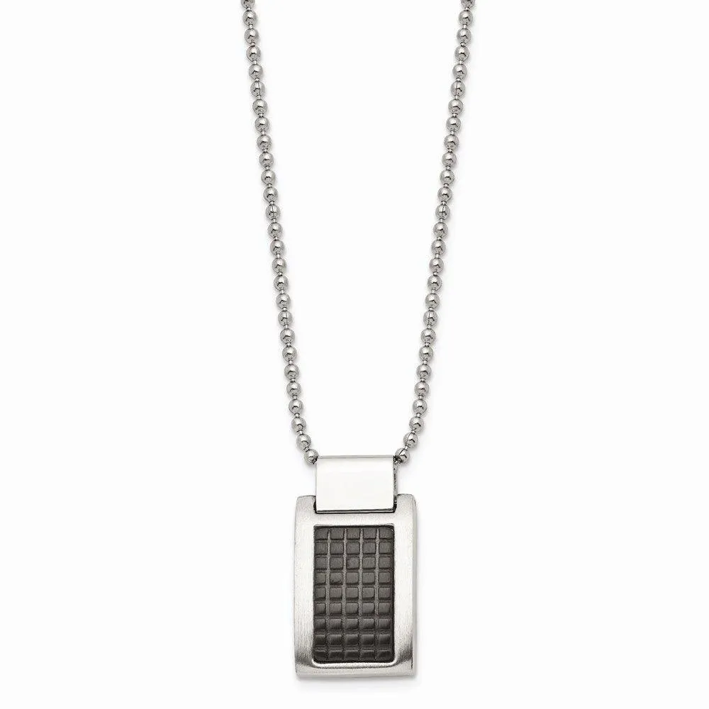 Stainless Steel Brushed and Polished Black IP Textured Necklace