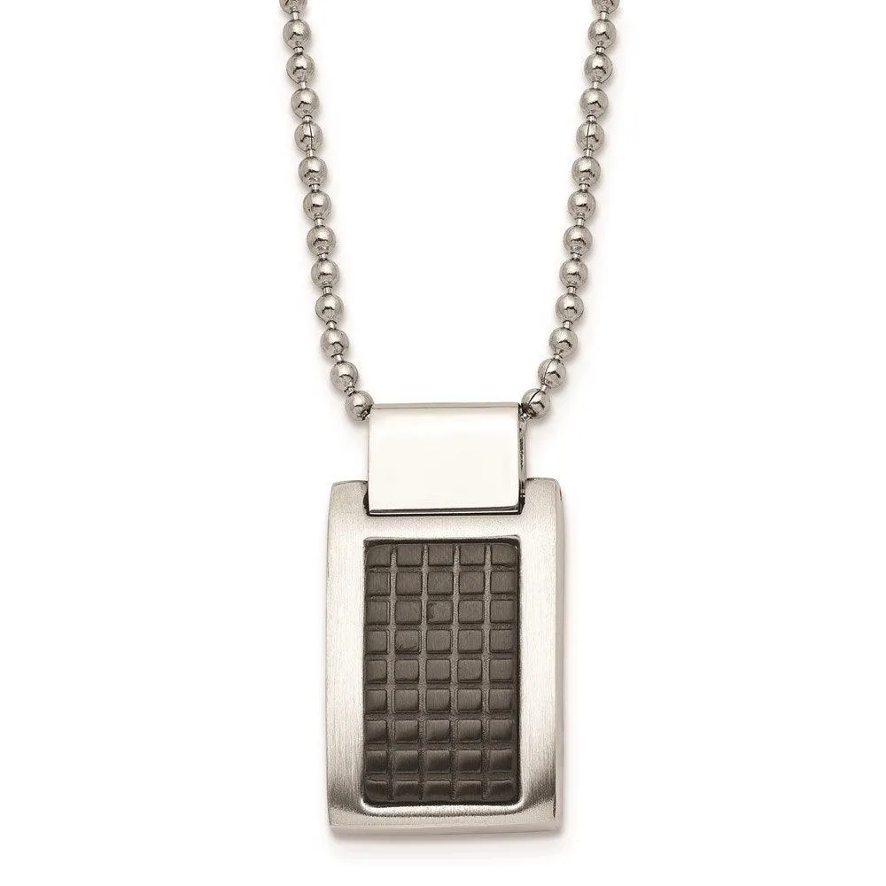 Stainless Steel Brushed and Polished Black IP Textured Necklace 