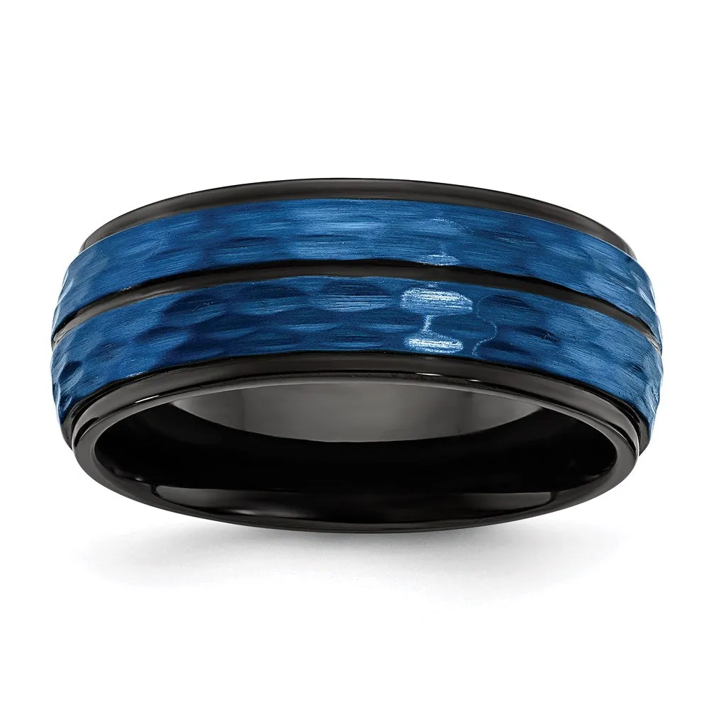 Stainless Steel Brushed and Polished Black/Blue IP-plated 8.00mm Band | SR675 