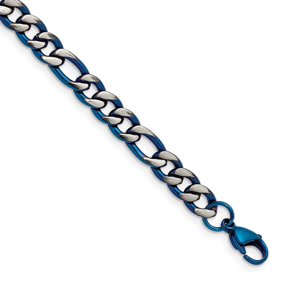 Stainless Steel Brushed and Polished Blue IP-plated 7.5mm 8.5in Bracelet 