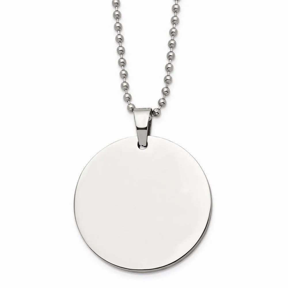 Stainless Steel Brushed and Polished Circle 4mm Thick Dog Tag Necklace 