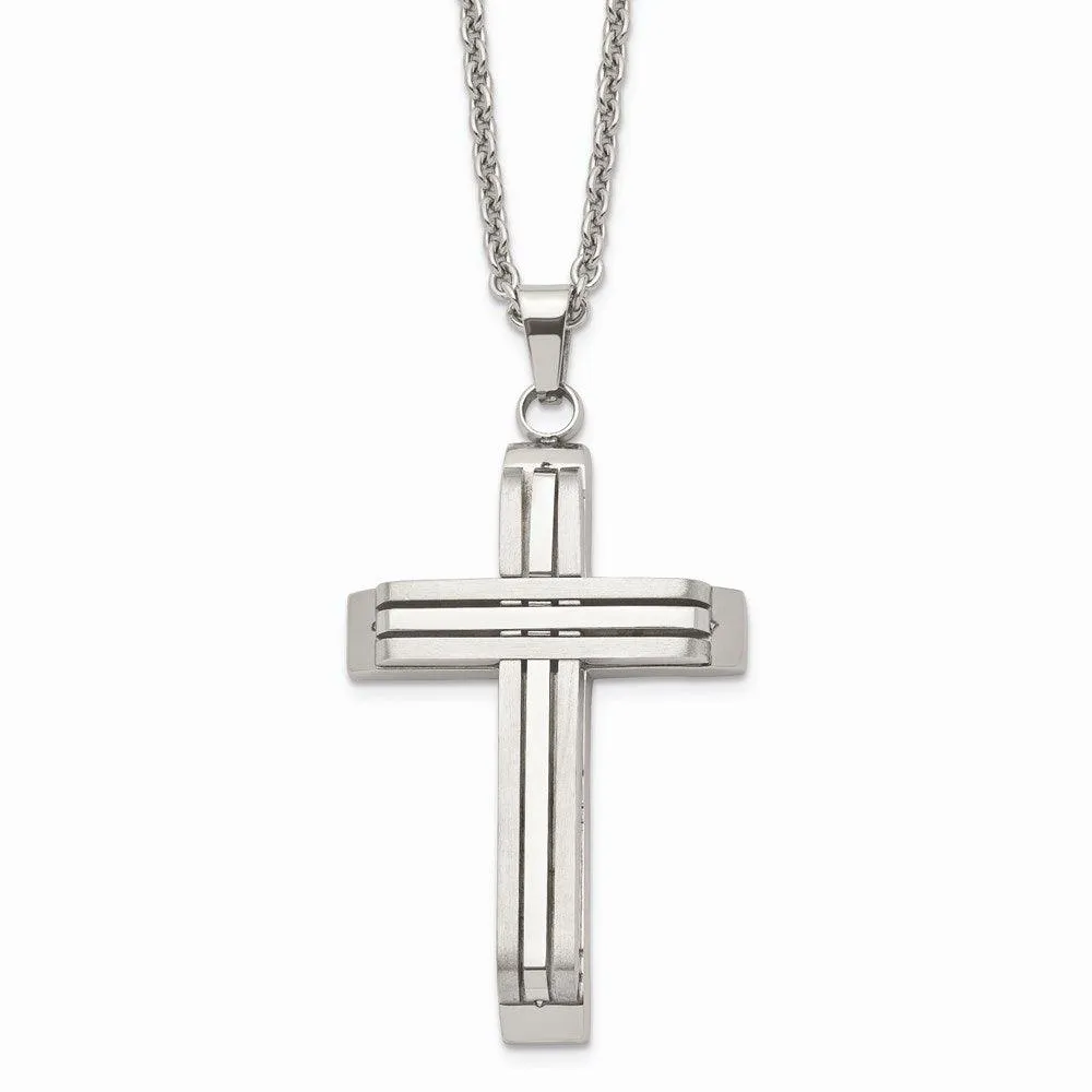 Stainless Steel Brushed and Polished Cross Necklace 
