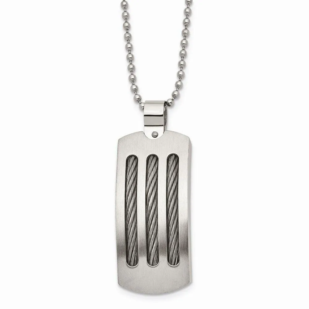 Stainless Steel Brushed and Polished Curved with Cable Necklace 