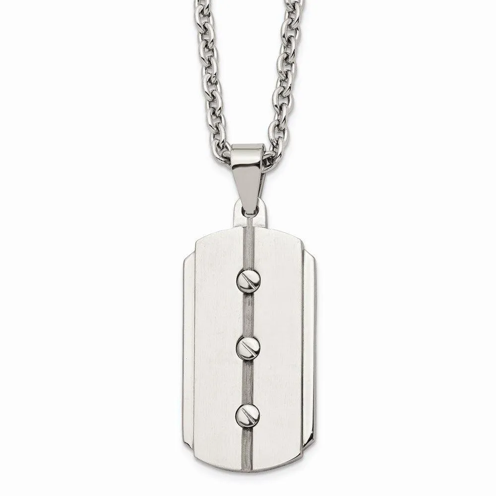 Stainless Steel Brushed and Polished Dog Tag Necklace 