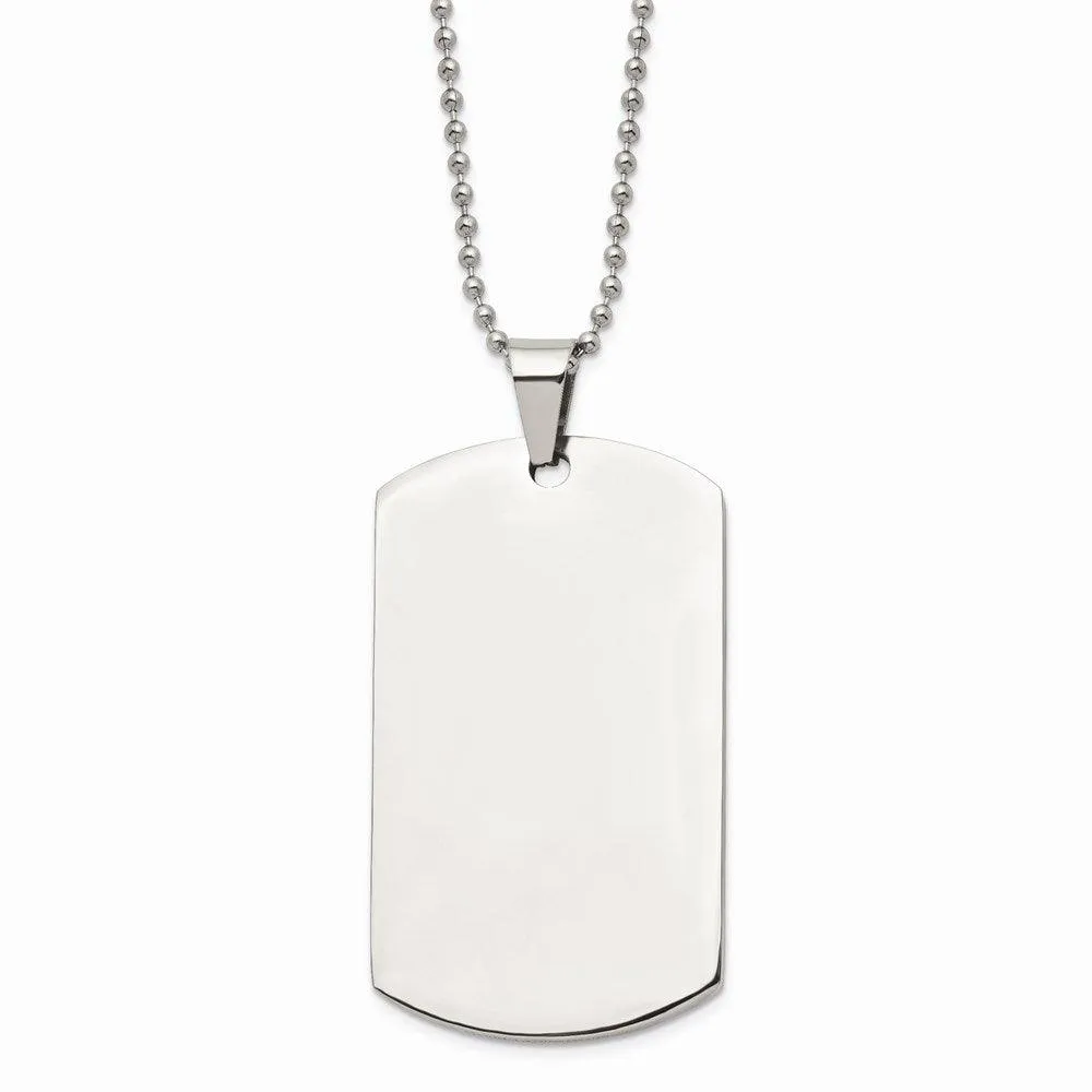 Stainless Steel Brushed and Polished Round Edge XLarge 4mm DogTag Necklace 
