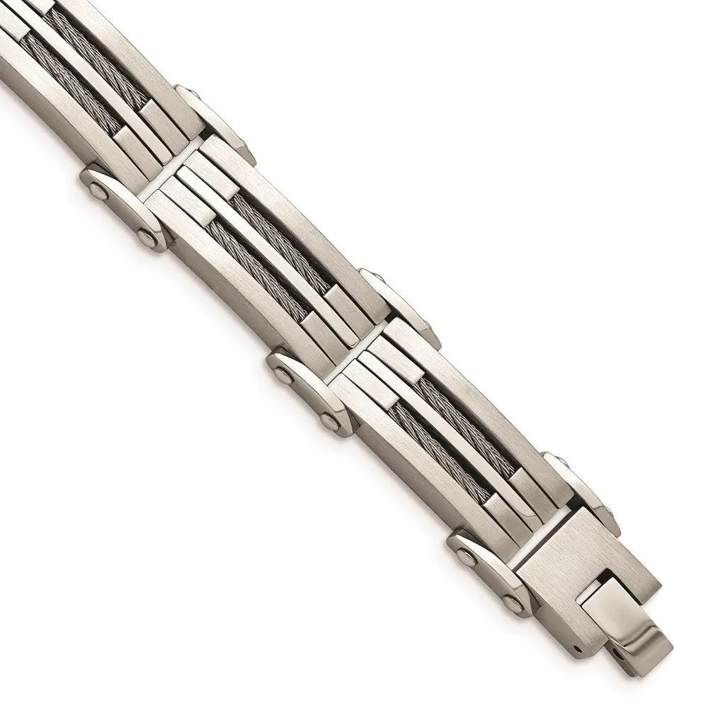 Stainless Steel Brushed and Polished Wire Bracelet 