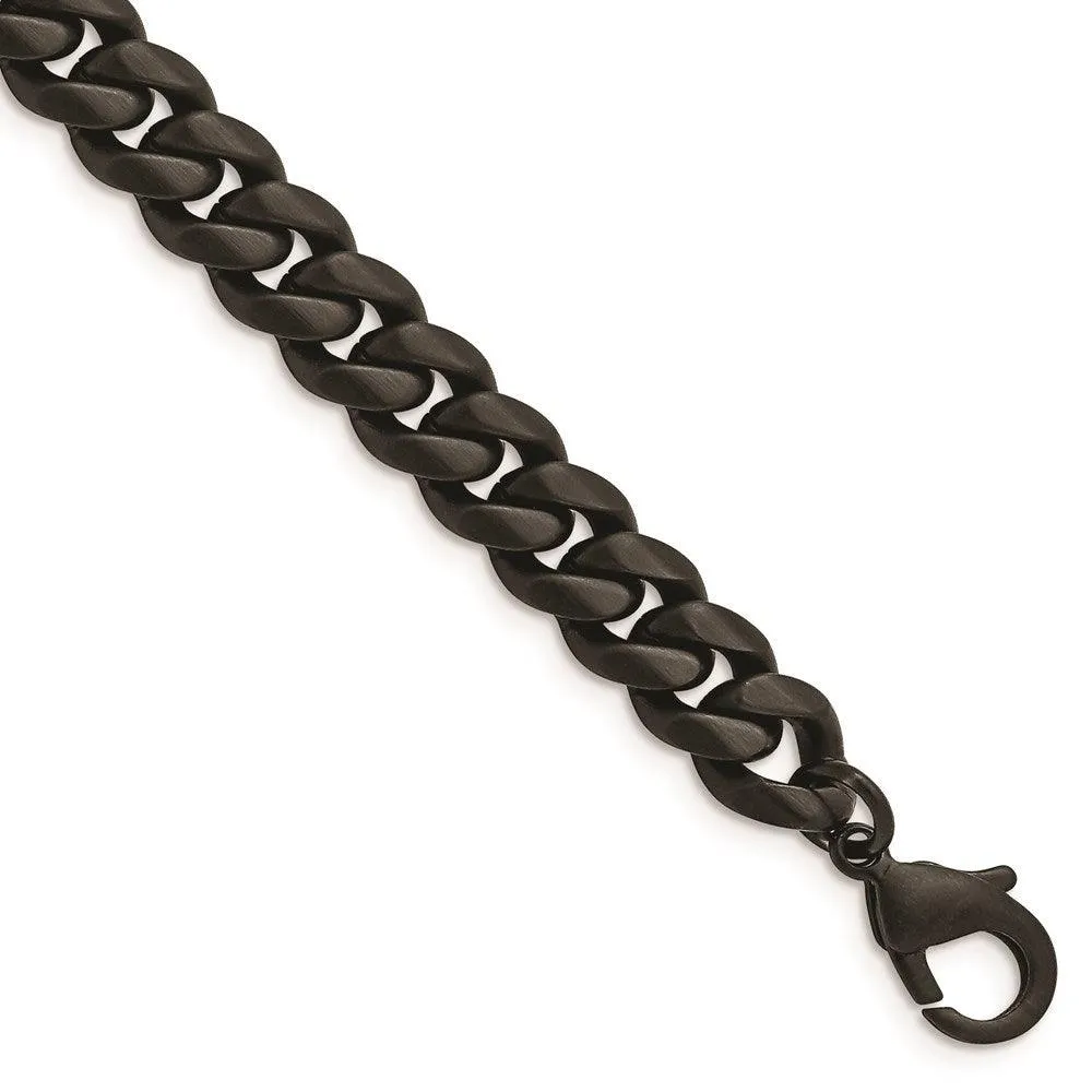 Stainless Steel Brushed Black IP-plated 10mm Curb 8.5in Bracelet 