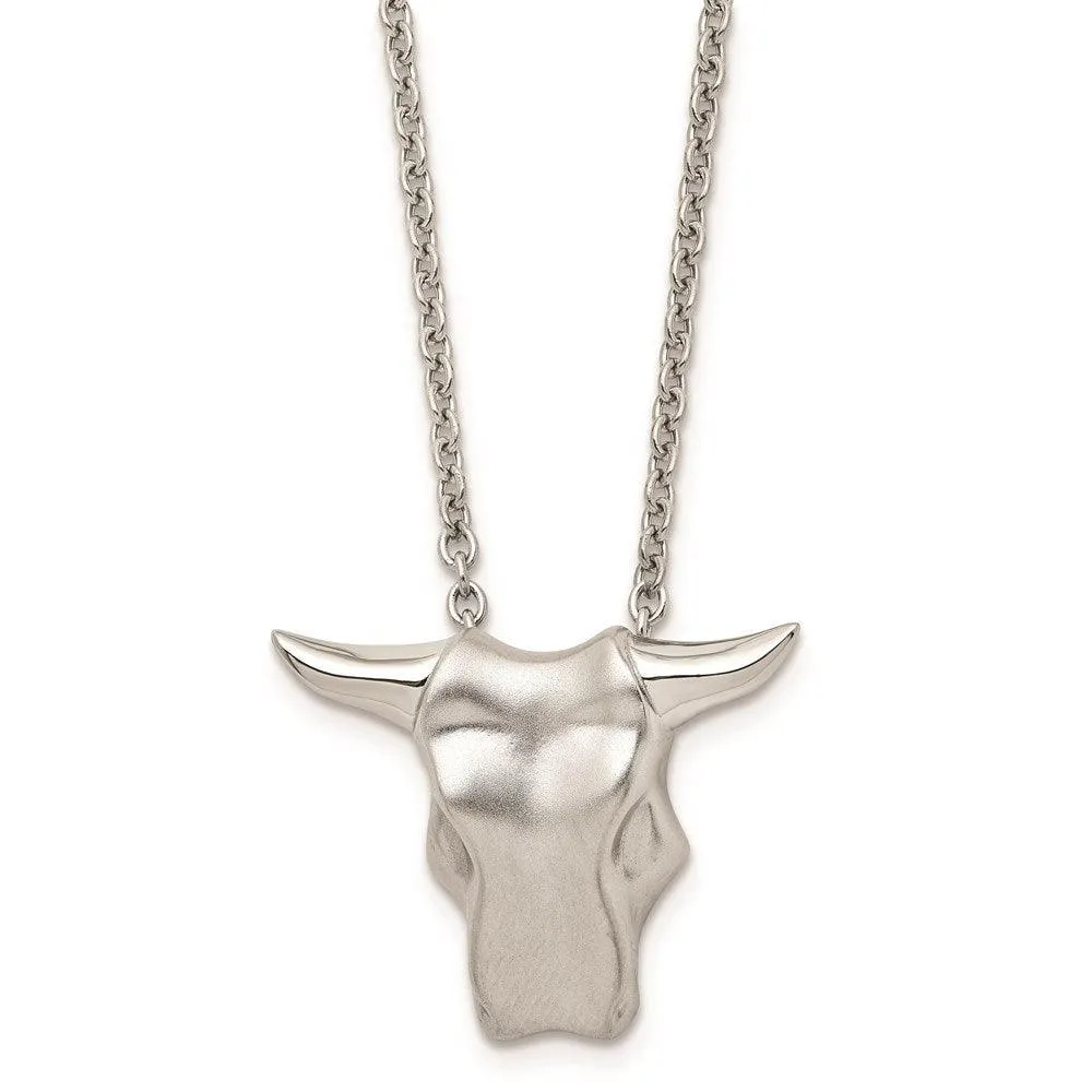 Stainless Steel Brushed Bull Head Necklace 