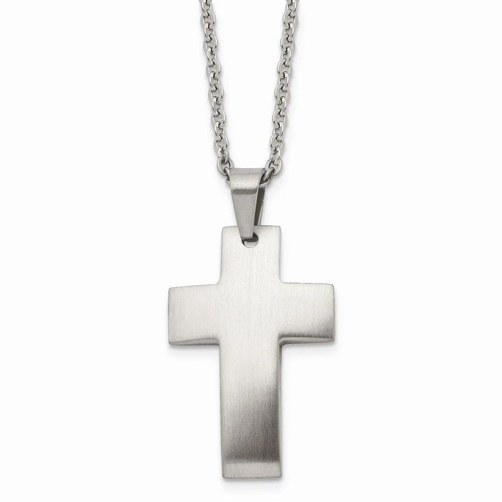 Stainless Steel Brushed Cross Necklace 