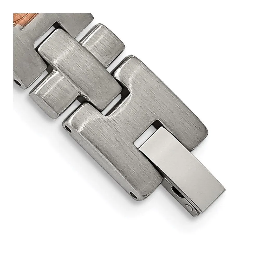 Stainless Steel Brushed Rose IP-plated w/ CZ 8.5in. Bracelet