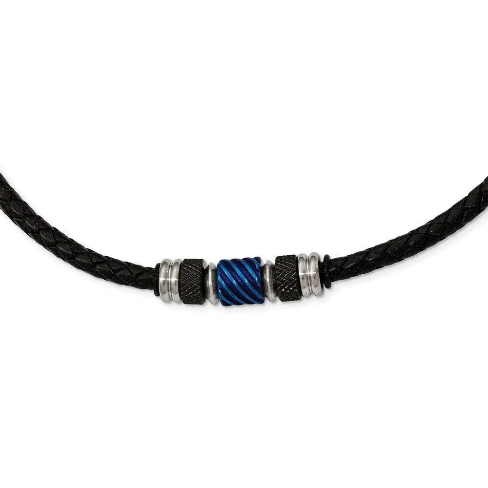 Stainless Steel Brushed/Polished Blk IP Blue IP Blk Rubber Blk Leather Neck 