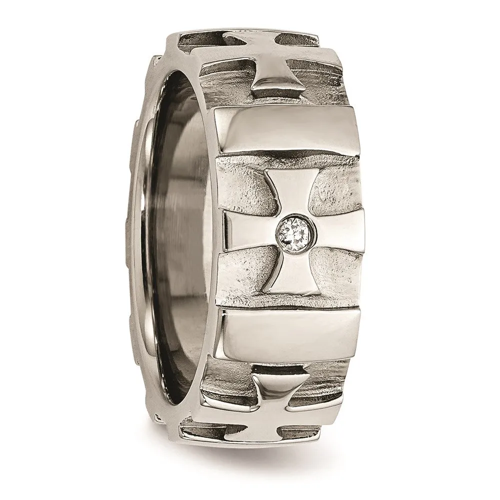 Stainless Steel Crosses w/Diamond 9.00mm Brushed & Polished Band | SR67AA