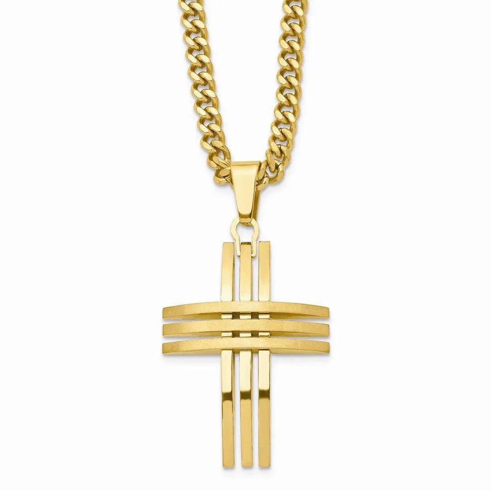 Stainless Steel Gold IP-plated Cross Pendant Necklace 