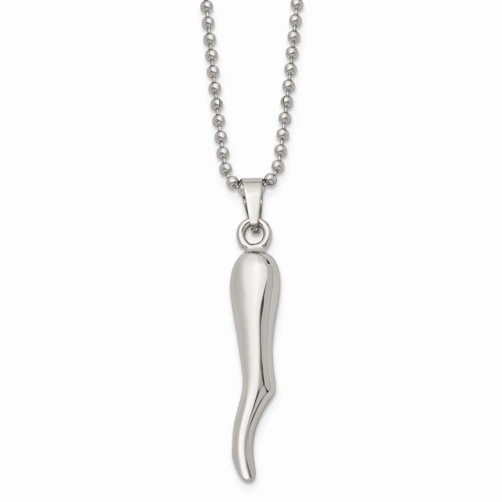 Stainless Steel Italian Horn Necklace 