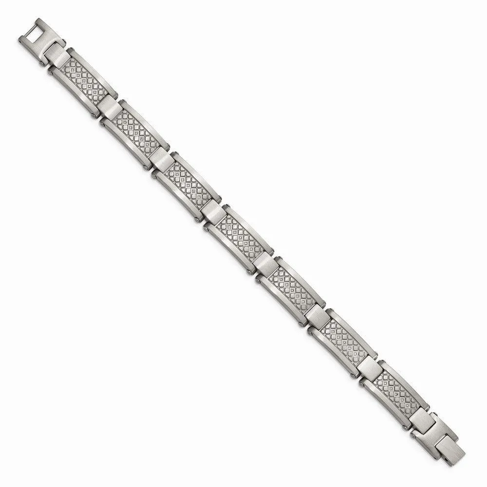 Stainless Steel Matte/Antiqued 1/10ct.tw Diamond Bracelet