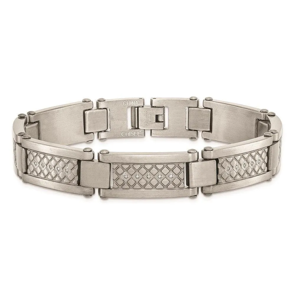 Stainless Steel Matte/Antiqued 1/10ct.tw Diamond Bracelet