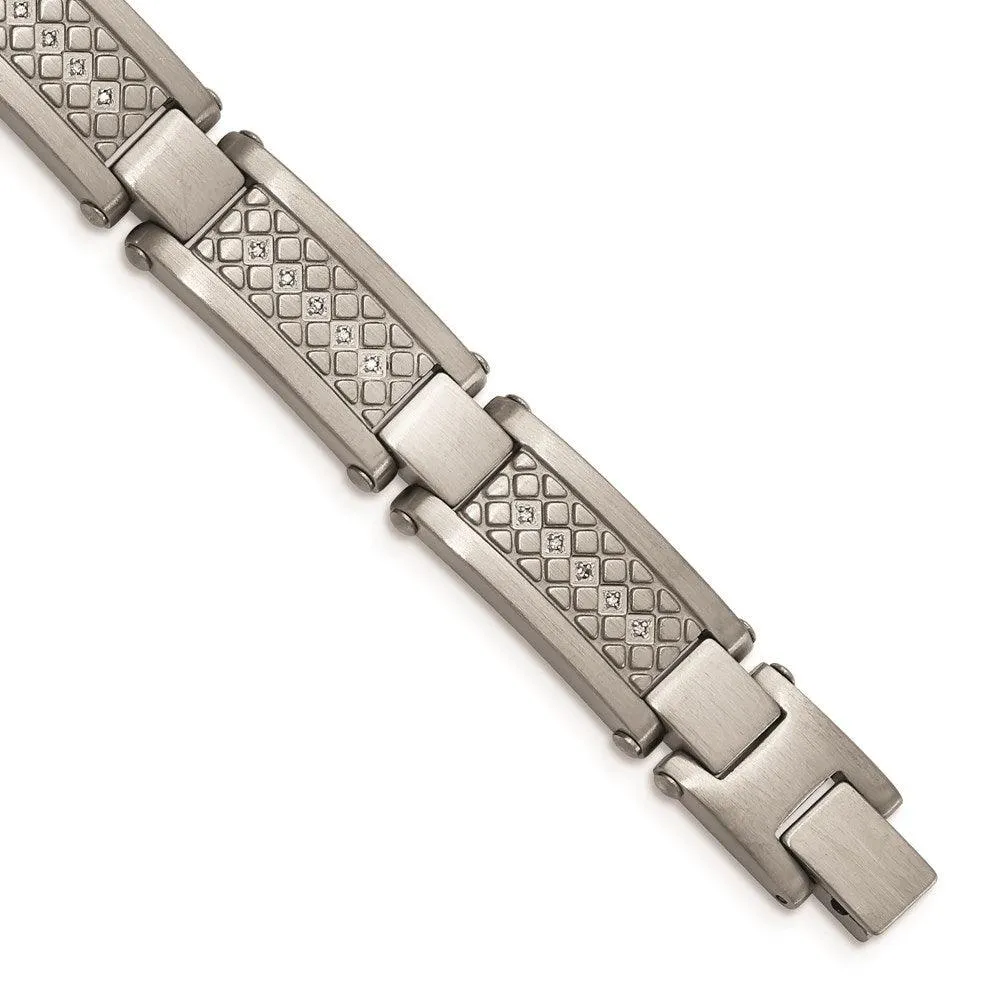 Stainless Steel Matte/Antiqued 1/10ct.tw Diamond Bracelet 