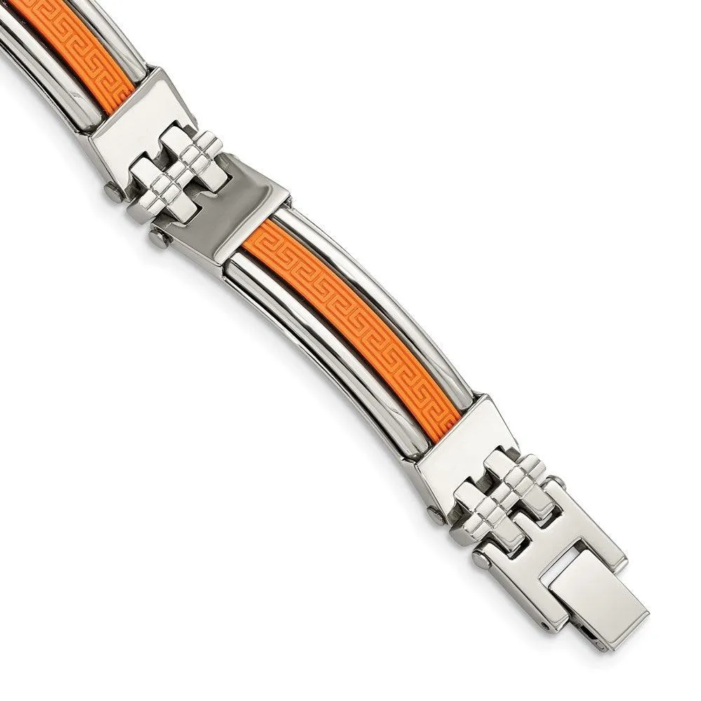 Stainless Steel Orange Rubber 9in Bracelet 